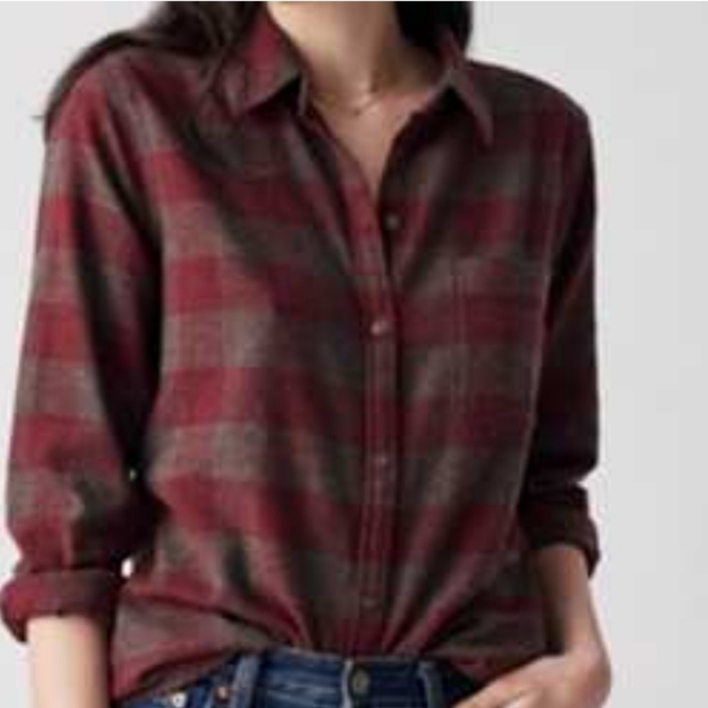 Faherty Red and Gray Flannel  Plaid Button-Up Shirt Cotton  Size Small